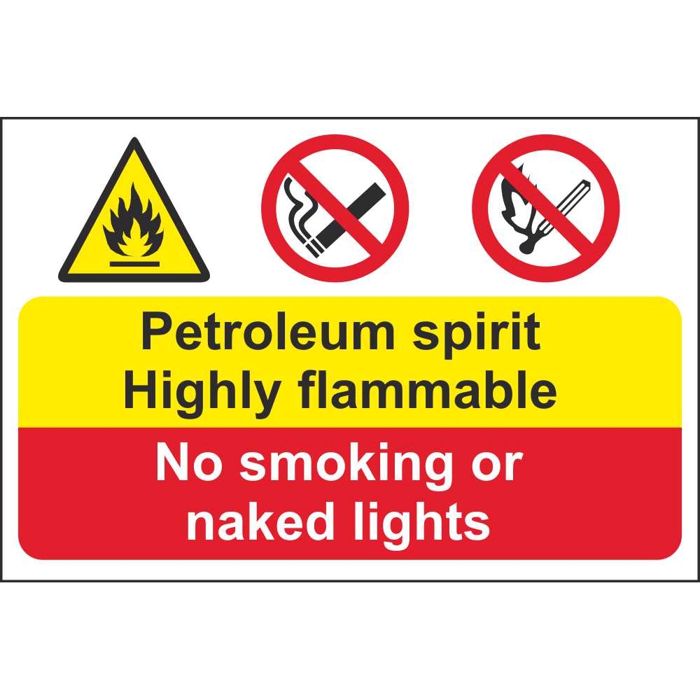 Petroleum Spirit Highly Flammable No Smoking Or Naked Lights Signs
