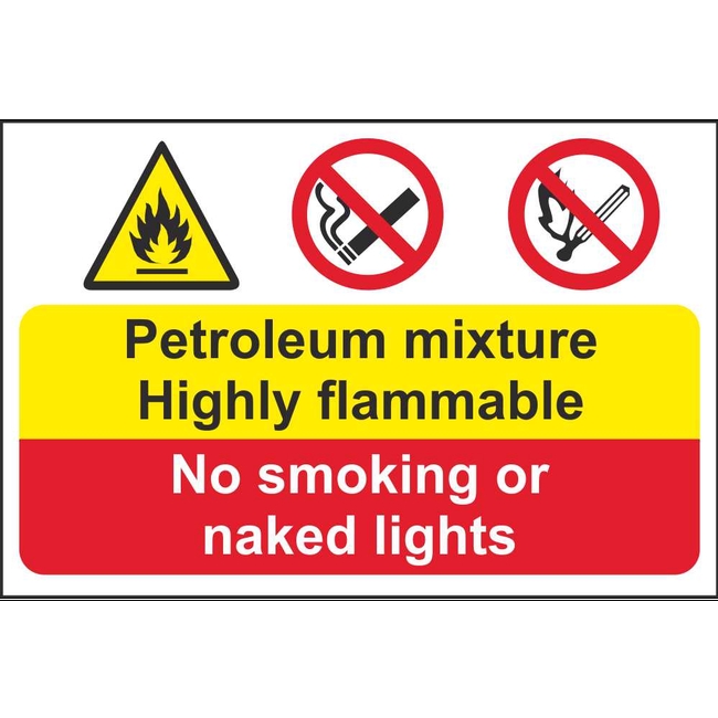 Petroleum Mixture Highly Flammable No Smoking Or Naked Lights Signs