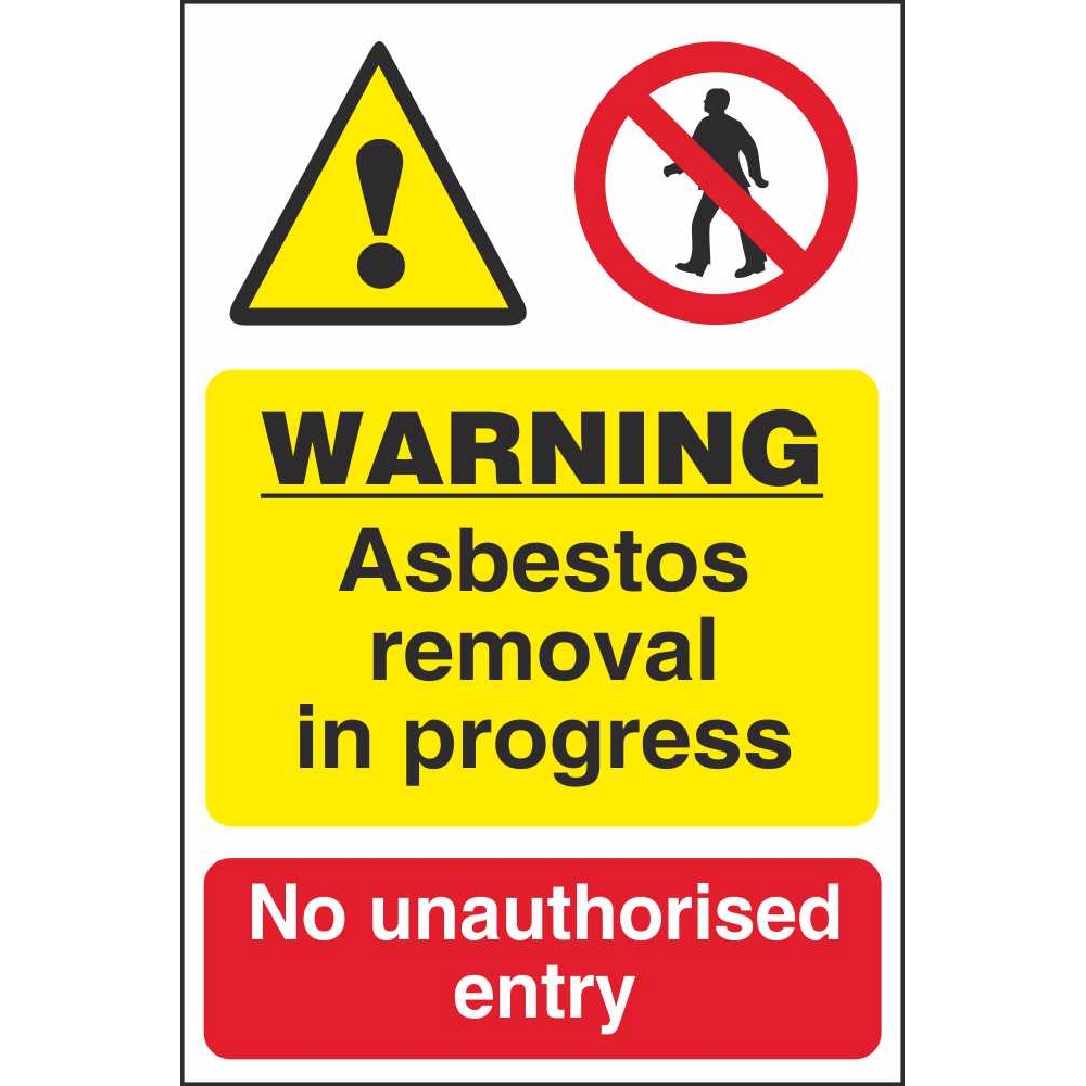 Warning Asbestos Removal In Progress No Unauthorised Entry Signs 