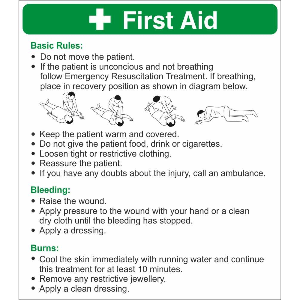 First Aid Basic Rules Signs | First Aid Action Site Safety Signs