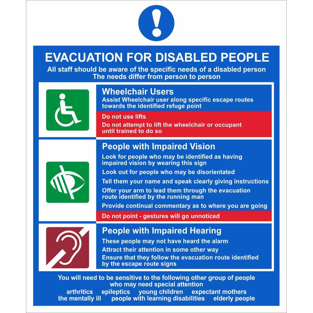Evacuation For Disabled People Signs | Disability Fire Action Signs