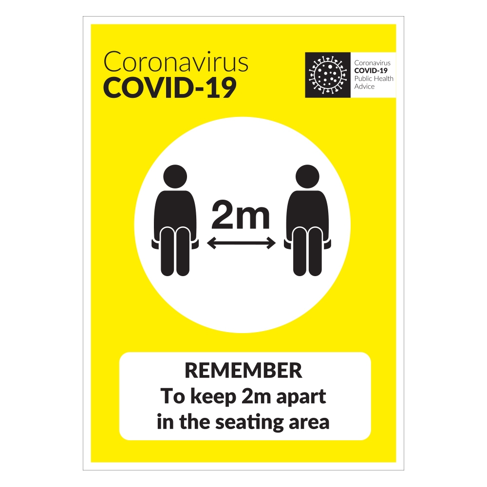 COVID-19 Remember To Keep 2m Apart In The Seating Area Sign