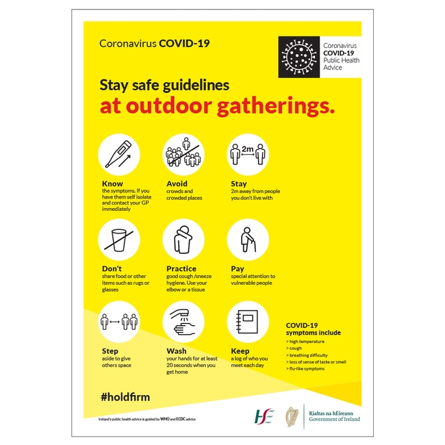 COVID-19 Stay Safe Guidelines At Outdoor Gatherings Sign HSE Posters