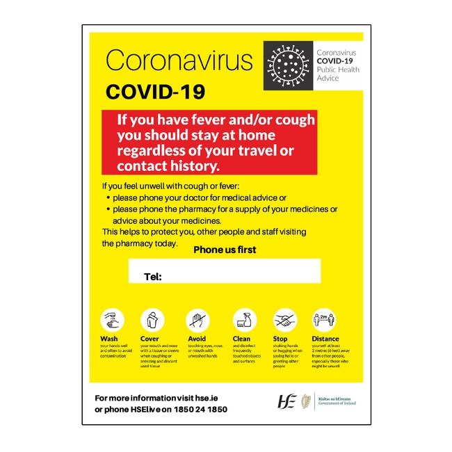 COVID-19 Pharmacy Door Sign Infection Control Ireland