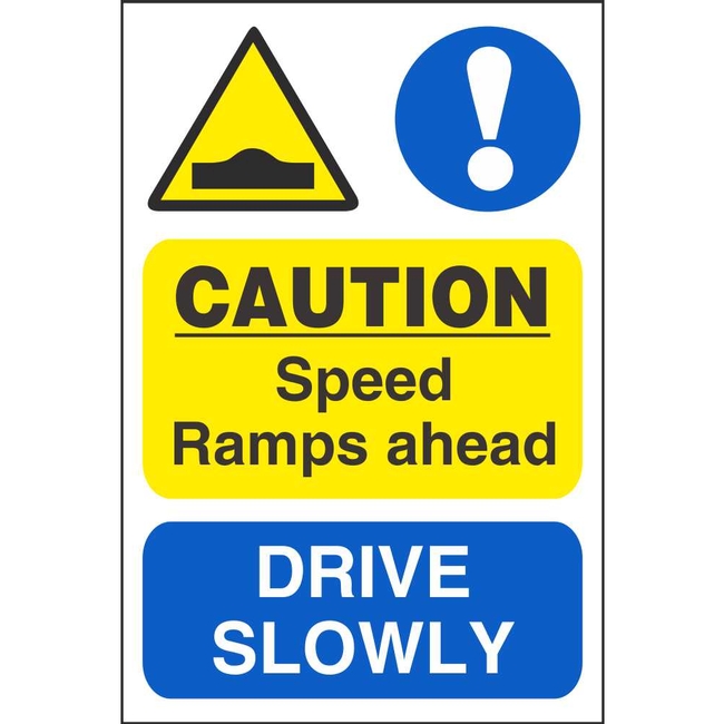 Caution Speed Ramps Ahead Drive Slowly Signs 