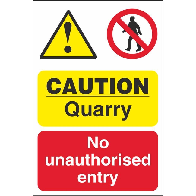 Caution Quarry No Unauthorised Entry Signs | Quarry Safety Signage