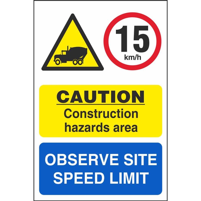 Caution Construction Hazards Area Observe Site Speed Limit Multi Notice ...