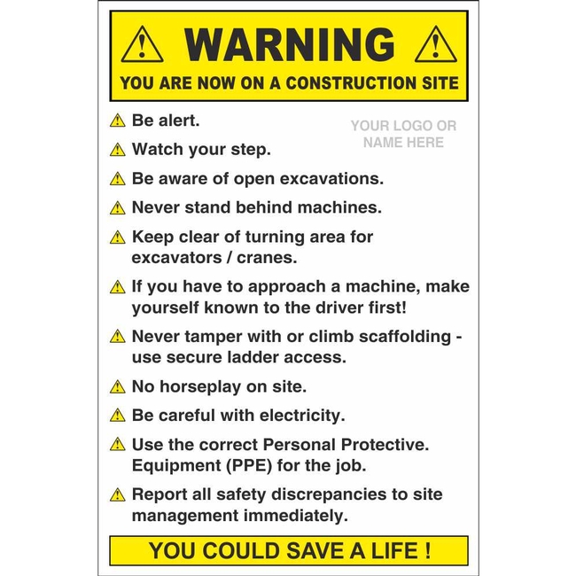 Warning You Are Now On A Construction Site Signs | Site Safety Signs