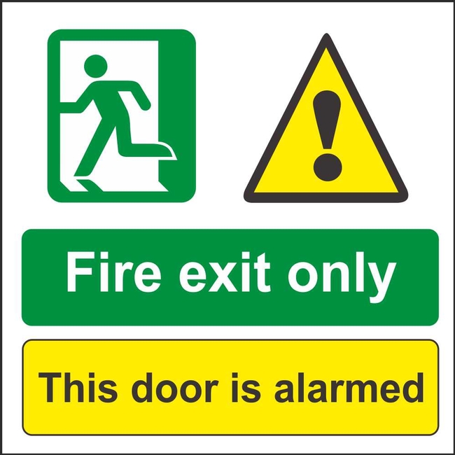 Alarmed Fire Door Signs | Emergency Escape Fire Safety Signs Ireland