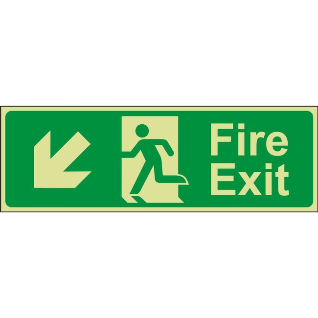 Arrow Down Left Fire Exit Signs | Photoluminescent Escape Fire Safety Signs