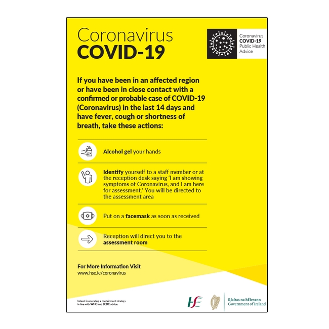 HSE Emergency Department Coronavirus Measures Sign COVID-19 Posters