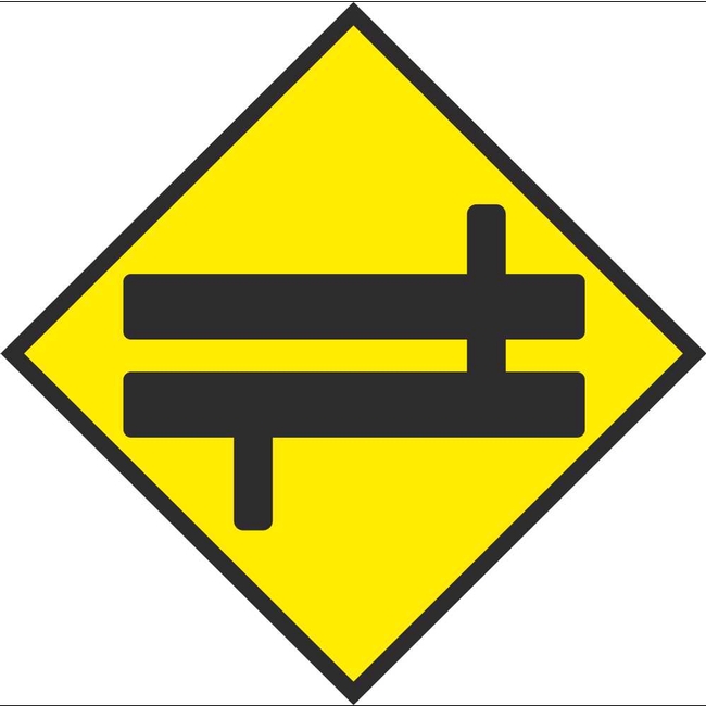 W 021R T Junction Ahead At Dual Carriageway Right Road Warning Signs